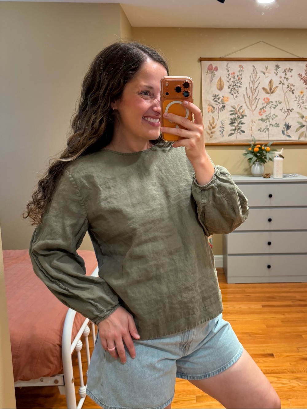 Everlane Pure Linen Olive Green Balloon Sleeve Linen Top 8